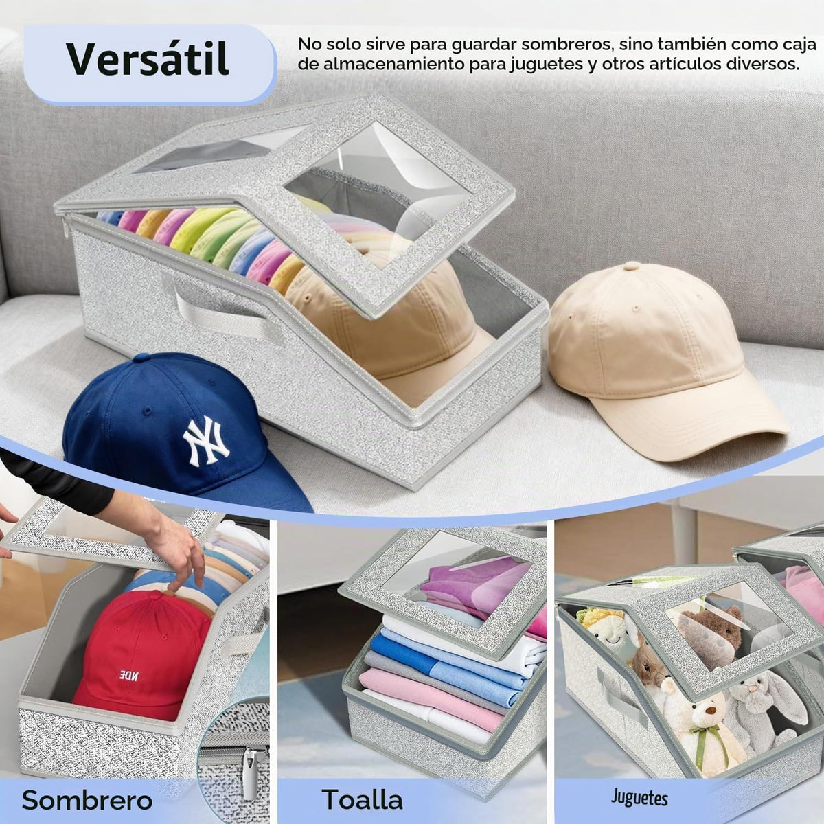 organizador de gorras con tapa