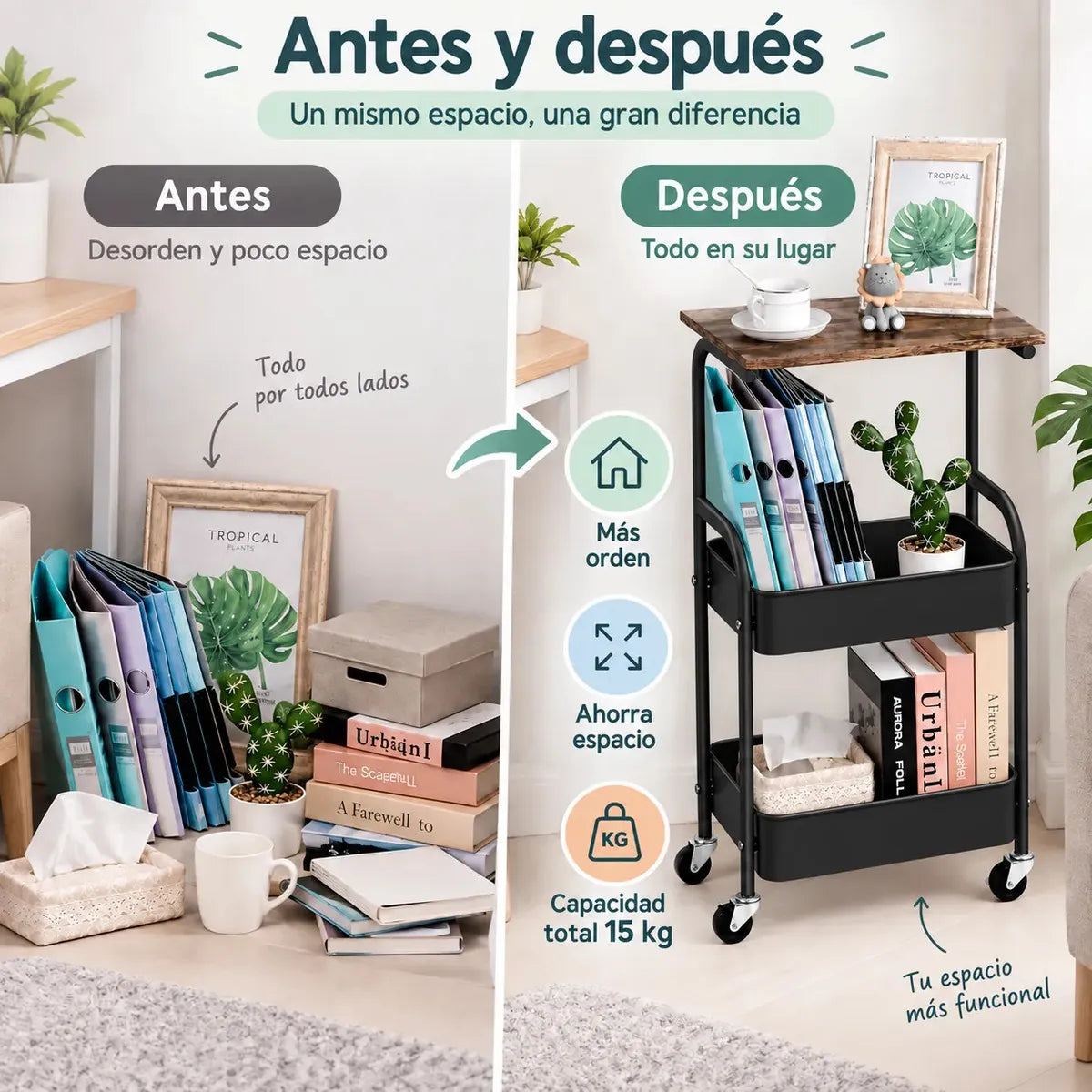 CARRO ORGANIZADOR DISEÑO DE MESA 3 NIVELES