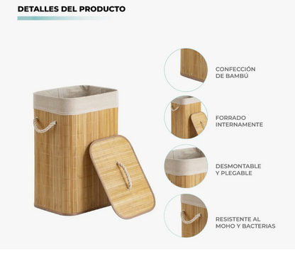 Elegante Cesta Organizadora De Bambú