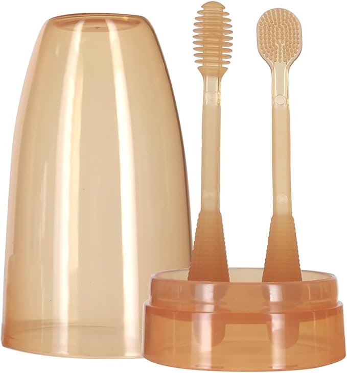 Cepillo en silicona para bebé con soporte y tapa