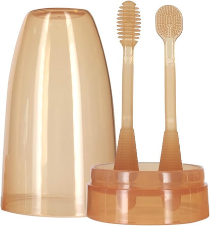 Cepillo en silicona para bebé con soporte y tapa