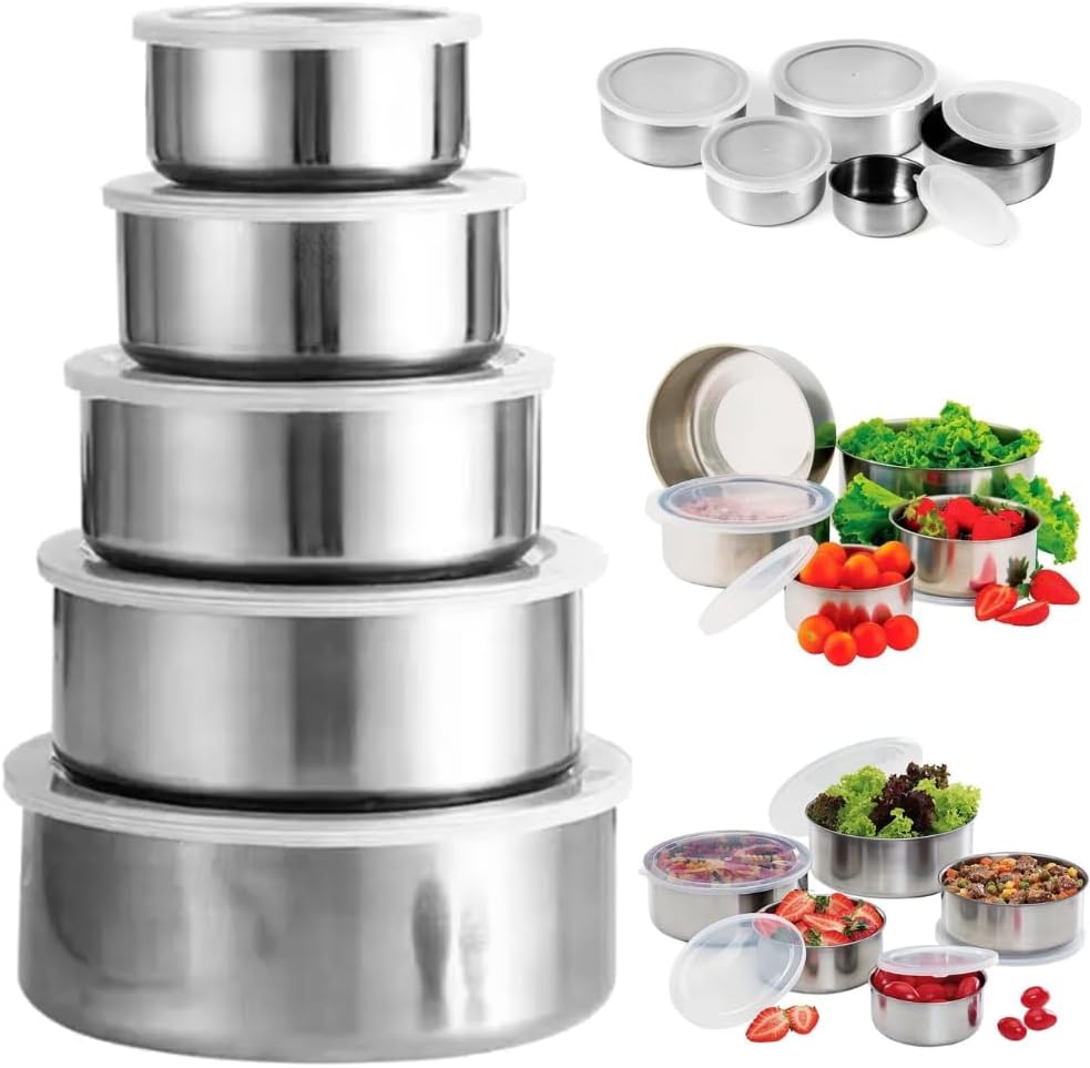 Set recipientes en acero con Tapa x5