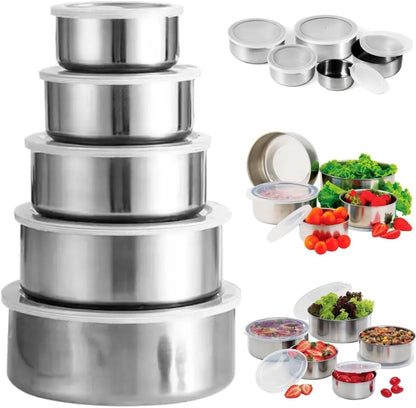 Set recipientes en acero con Tapa x5