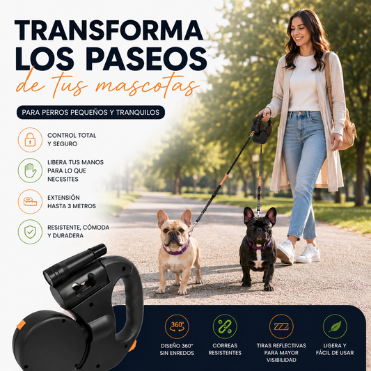 Correa Retráctil Para Mascotas pequeñas y medianas