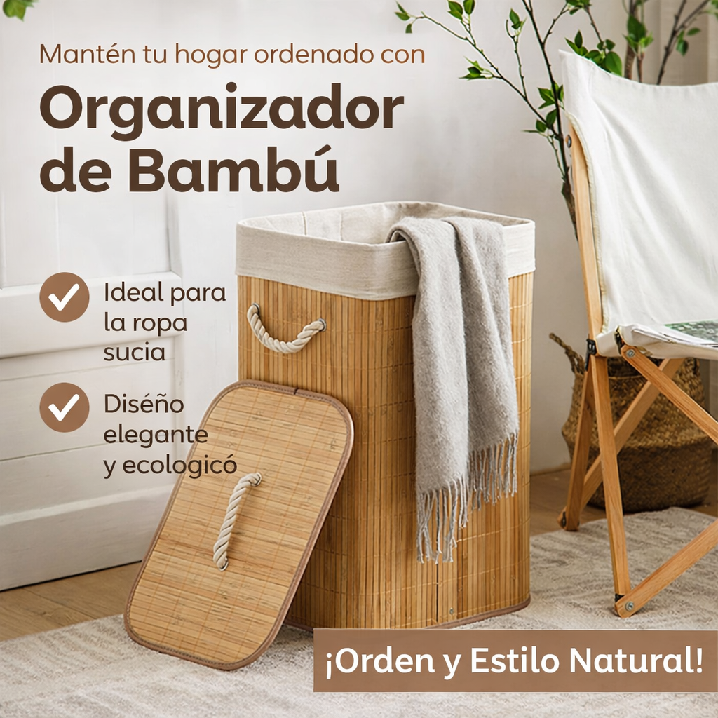 Elegante Cesta Organizadora De Bambú