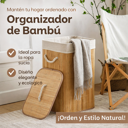 Elegante Cesta Organizadora De Bambú