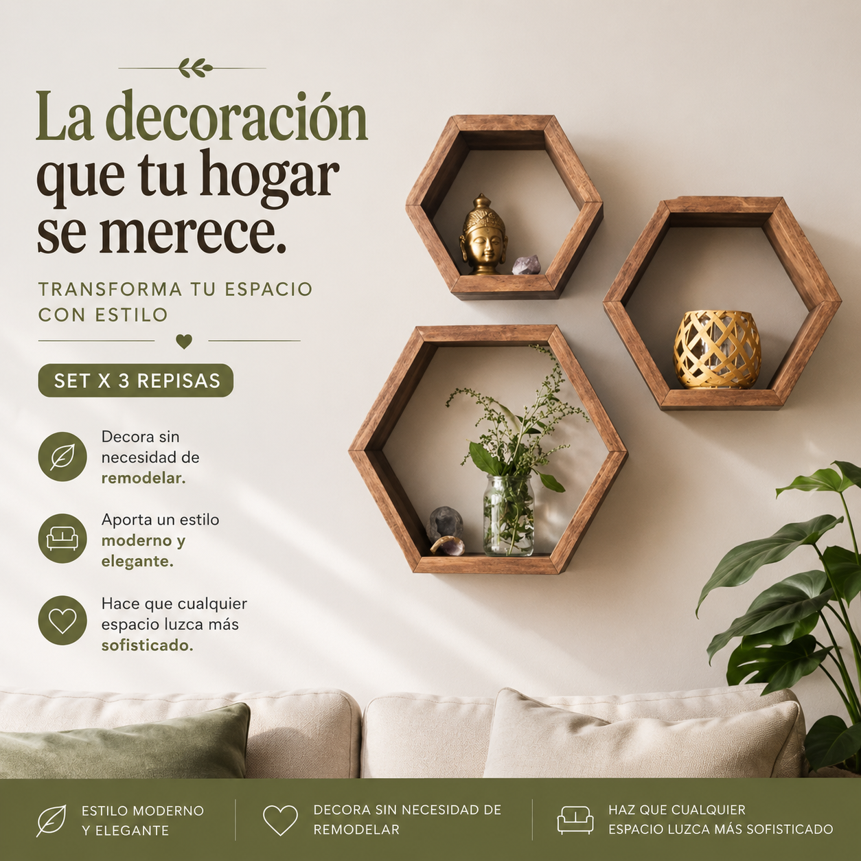repisa hexagonal para hogar x3 unidades