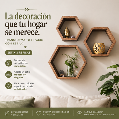 repisa hexagonal para hogar x3 unidades