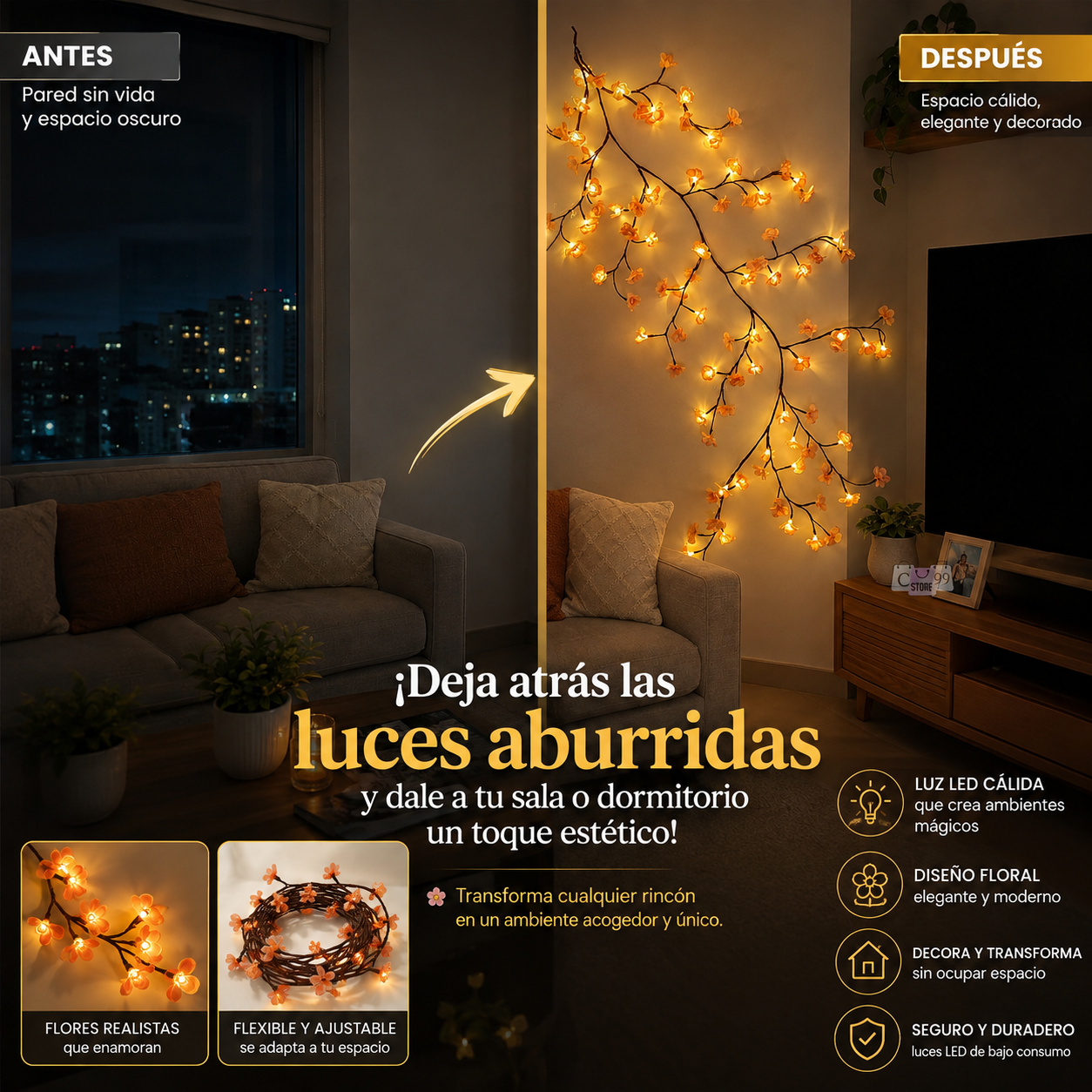 Guirnalda De Flores Cerezo Con Luces Led