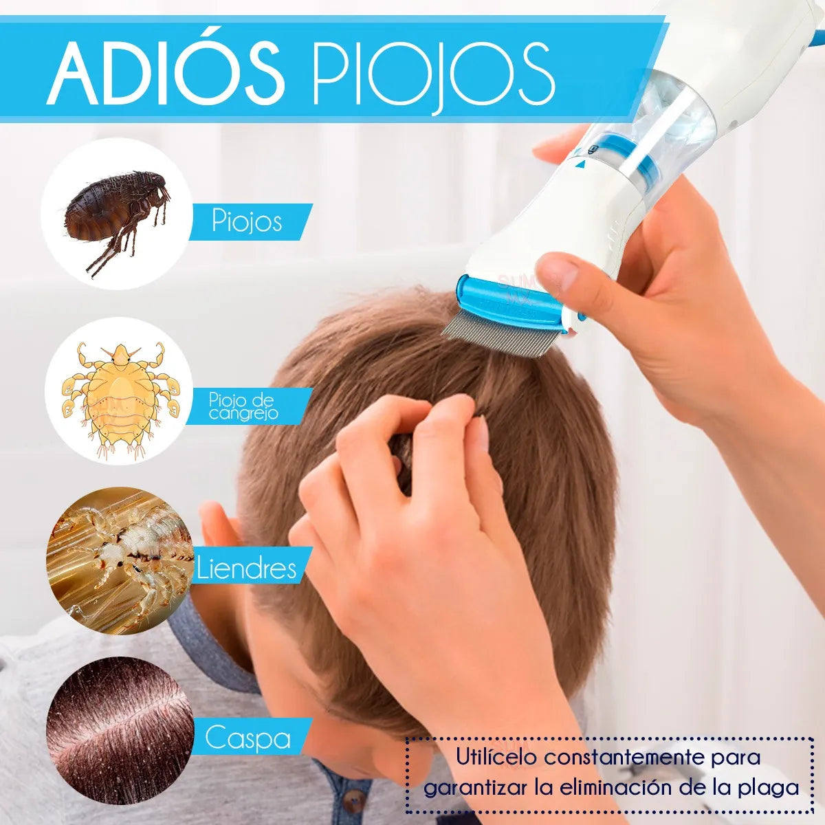 Peine eléctrico quita piojos con 1 filtro.