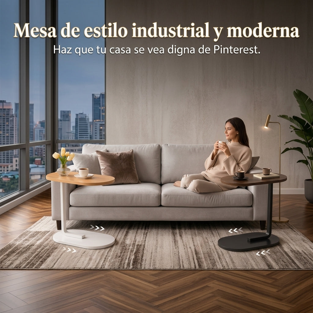 Mesa Auxiliar en Forma de C - color café oscuro