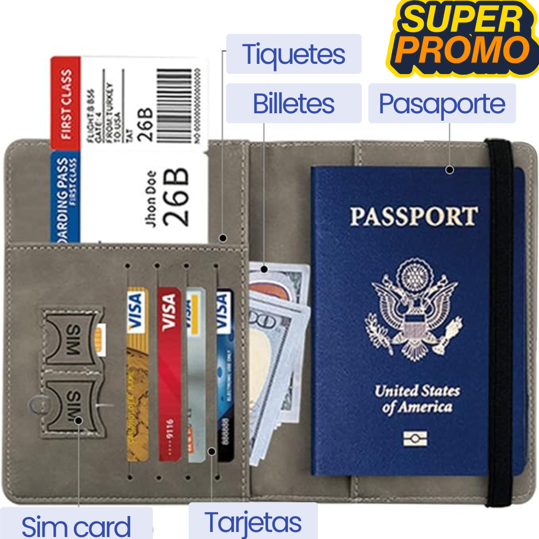 PORTA PASAPORTE CON PROTECCION RFID