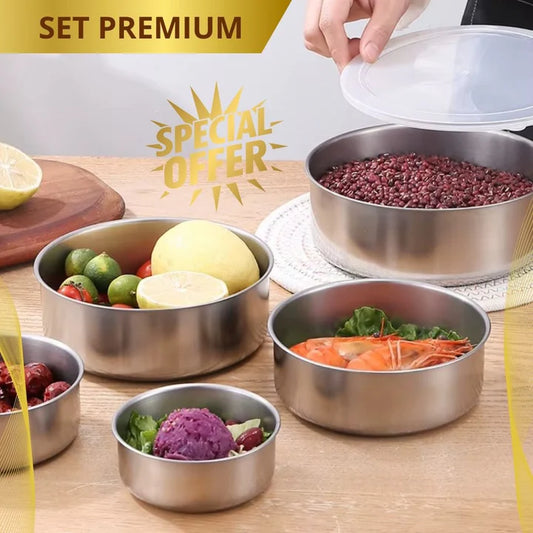 Set recipientes en acero con Tapa x5