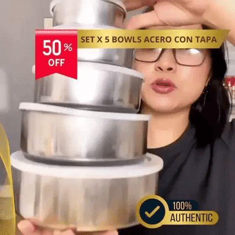 Set recipientes en acero con Tapa x5