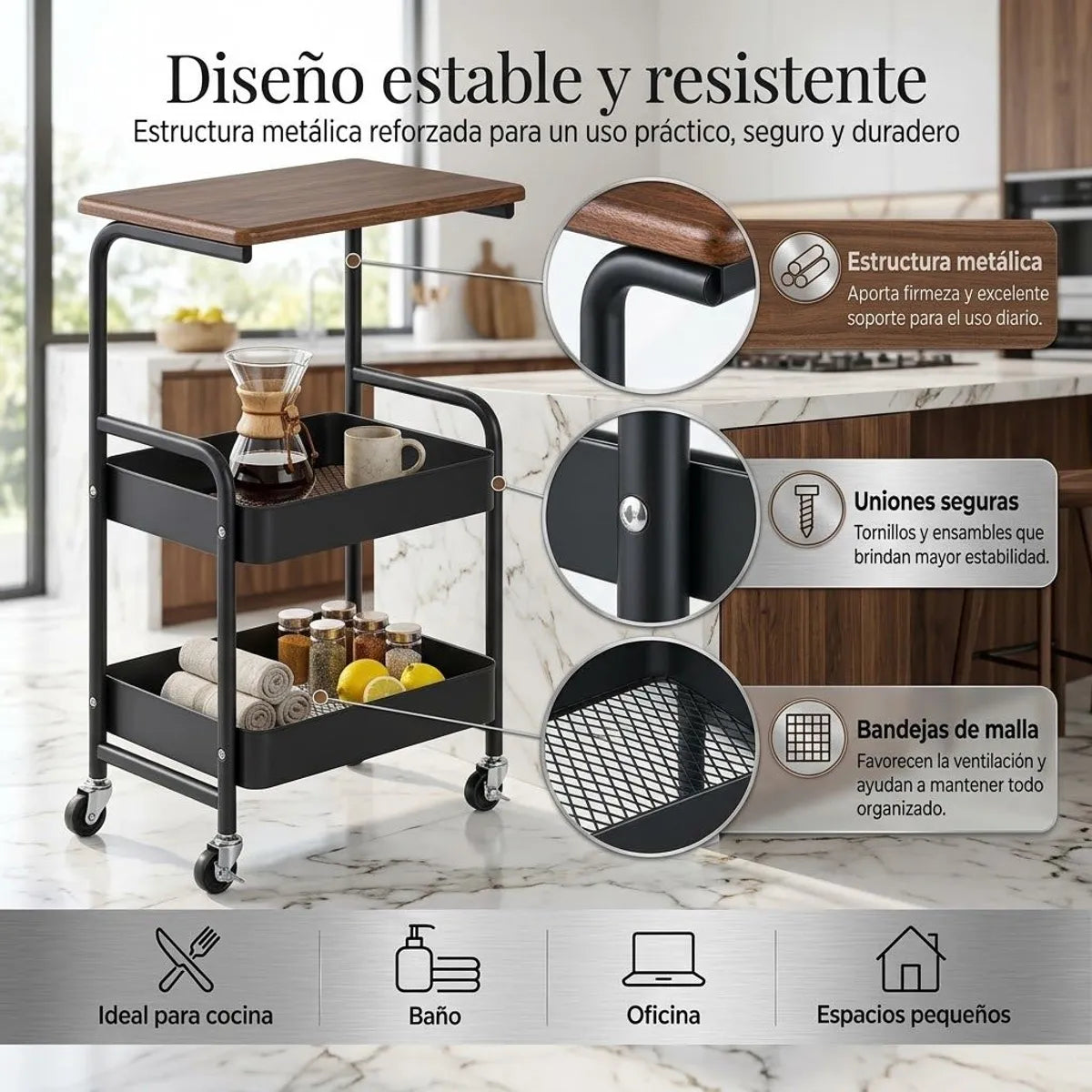 CARRO ORGANIZADOR DISEÑO DE MESA 3 NIVELES